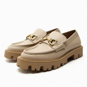 Zara Leather Buckle Lug Sole Loafers Sz 7.5, 9